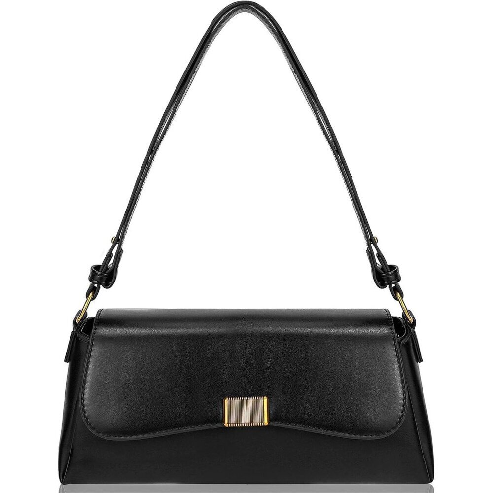 Vintage Small Black Shoulder Bag for Women Zipper Closure and Classic Design